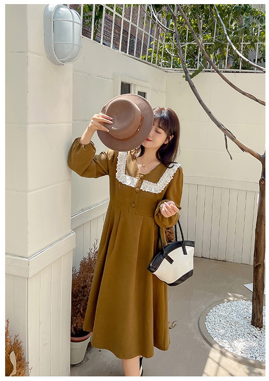 ☆2L～5L 大きいサイズ☆レトロ感 バイカラーレース切替大きめ襟