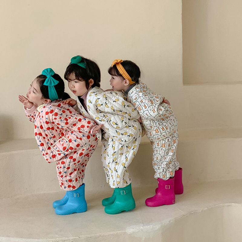 韓国子供服  子供服  キッズ服  綿入れセット プリント模様  子供用綿入れ  2枚セット  男女兼用