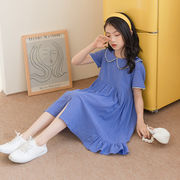 「120-165号」女の子 可愛い フラットカラー 半袖ワンピース フリル ドレス キッズ 子供服