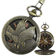 ポケットウォッチ 懐中時計 手巻き スケルトン 蓋付き シースルー イーグル PWA012 メンズ懐中時計