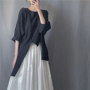 コットンリネン シャツ ミニマリスト ラウンドネック デザインセンス イレギュラー