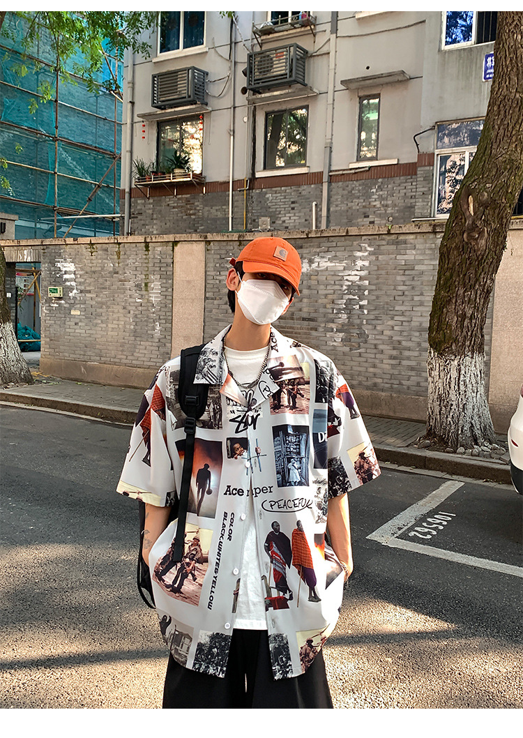 メンズファッション 渋谷風 半袖シャツ 男女兼用 ストリート系トップス 