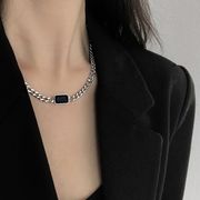 ヒップホップ チタンスチールネックレス ブラックダイヤモンド鎖骨チェーン ファッションアクセサリー