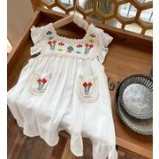 2022新作 子供服  可愛い 袖なし ワンピース  女の子  キッズ ワンピース  刺繍  デザイン感  韓国子供服