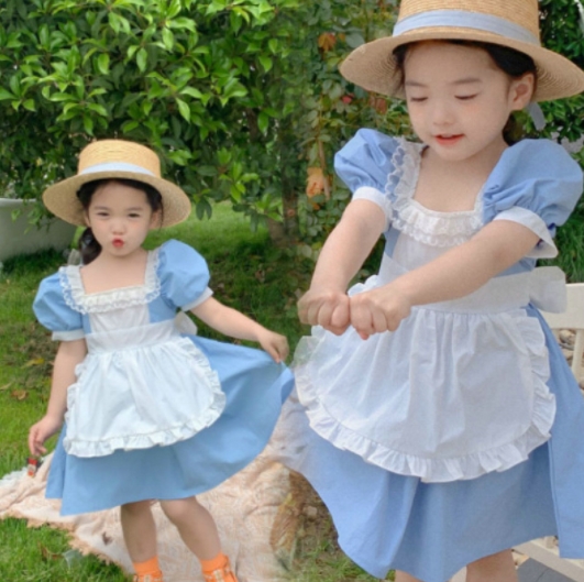 2022新作 可愛い  女の子  子供服   メイド服  半袖  ワンピース  キッズ  ワンピース  韓国風子供服