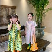 2022新作 可愛い  女の子  子供服   花柄  キッズ ワンピース  半袖   ワンピース  デザイン感  韓国子供服