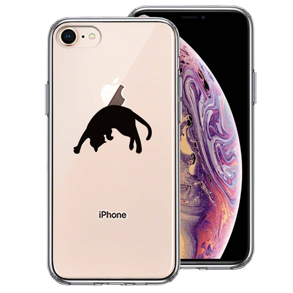 iPhone8 側面ソフト 背面ハード ハイブリッド クリア ケース ねこ 猫 リンゴを乗せてみる