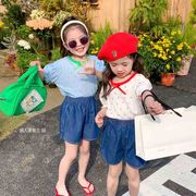 2022春夏新作　韓国風子供服　半袖　トップス　Tシャツ　女の子　花柄　2色