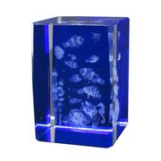＜インテリア雑貨＞ガラスオブジェ　3Dクリスタル(M)　クマノミと熱帯魚　ブルー　No.120-677