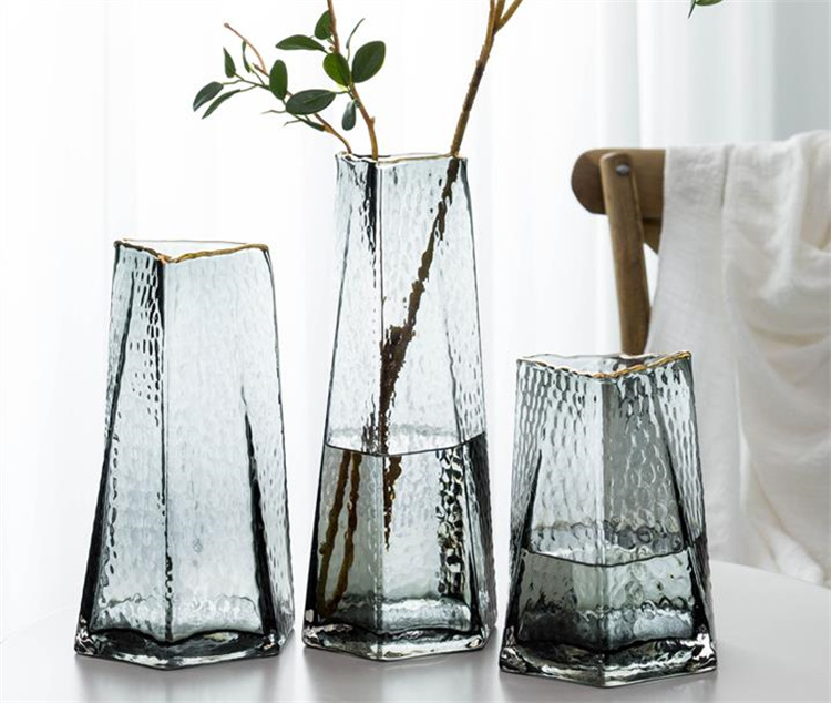 満足度99％ 早い者勝ち 花瓶 創造性 金の絵 リビングルーム 装飾品 テーブル ハンマーパターン ガラス