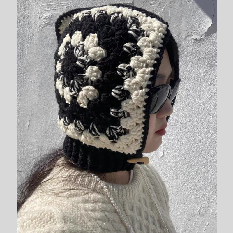 帽子　ニット　バラクラバフードウォーマー　レディース　INS　ビンテージ　ファッション　韓国風　秋冬
