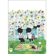 ポストカード イラスト フィープ・ヴェステンドルプ「イップとヤネケとたくさんの花/こども/猫/犬」