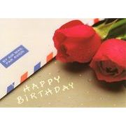 ポストカード カラー写真 赤いバラと便箋（HAPPY BIRTHDAY）