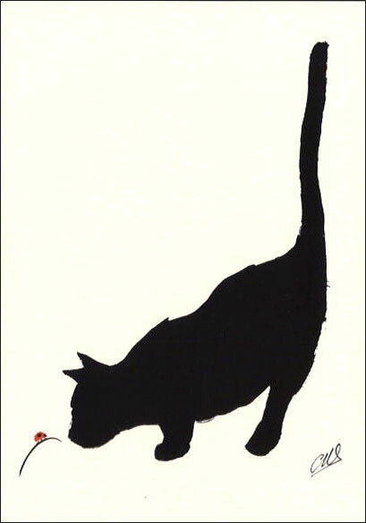 ポストカード アート クロード・アンリ・ソーニエ「黒猫とテントウムシ」名画 郵便はがき
