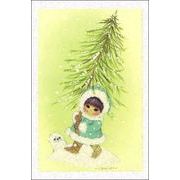 ミニカード クリスマス「子どもとツリーとアザラシ」メッセージカード