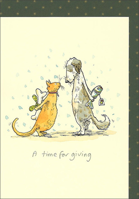 グリーティングカード クリスマス「プレゼント交換の時間」メッセージカード 猫犬
