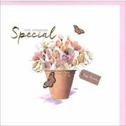 グリーティングカード 誕生日/バースデー「花の植木鉢と蝶」