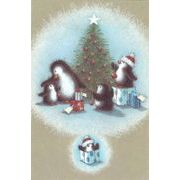 ミニカード クリスマス「ツリーを飾り付けるペンギンたち」メッセージカード