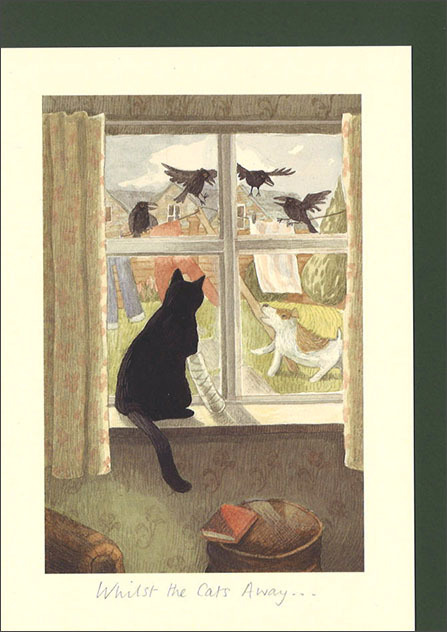 グリーティングカード 多目的「猫の居ぬ間に」イラスト