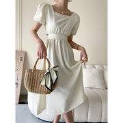 初回送料無料新しい夏のドレス半袖パフスリーブミドル丈ワンピースファッション人気商品