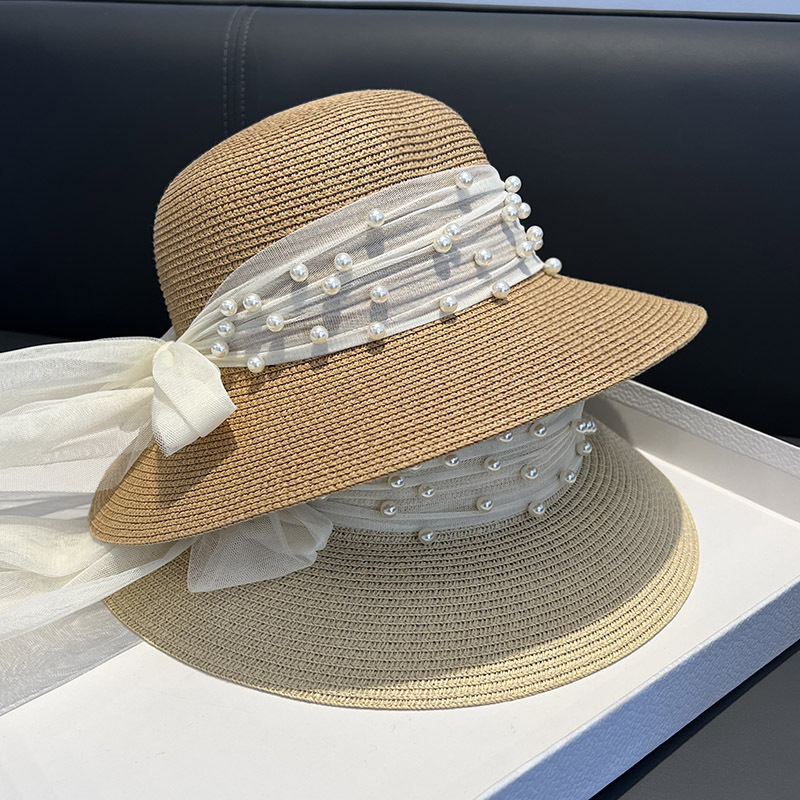 麦わら帽子　帽子　バケットハット　夏新作　UVカット　つば広　日焼け防止　紫外線対策　パール
