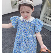 2023夏新作　キッズワンピース　花柄　Aライン　フリル袖　韓国風子供服　90-140cm