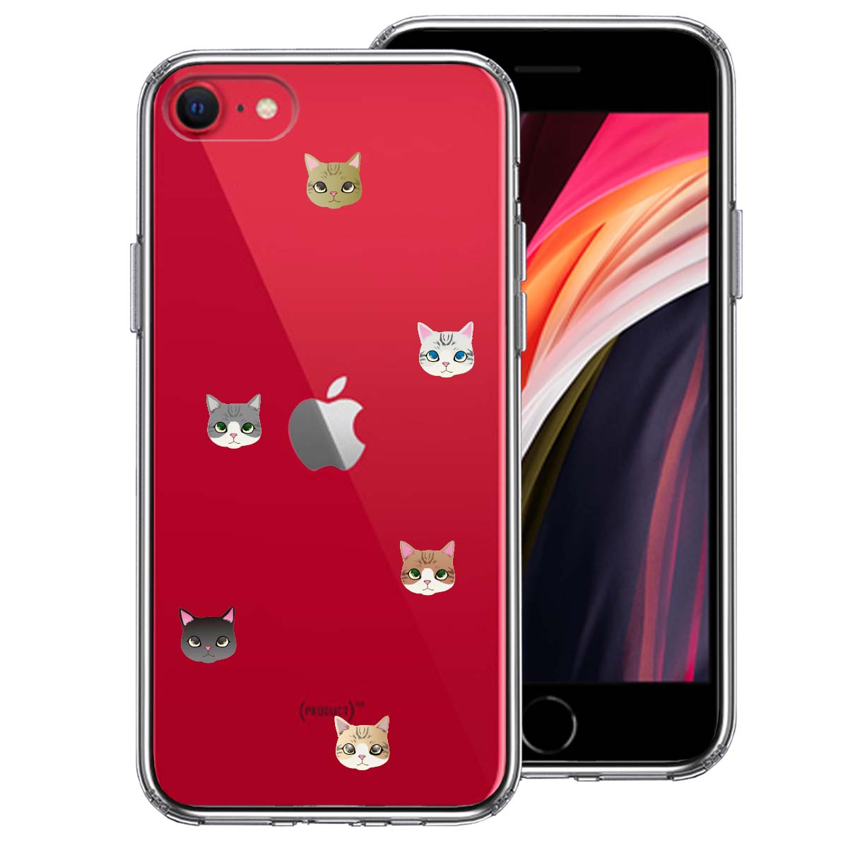 iPhoneSE(第3 第2世代) 側面ソフト 背面ハード ハイブリッド クリア ケース にゃんこ 猫だらけ