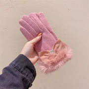 手袋　レディース　韓国ファッション　秋冬　かわいい　ファー　リボン