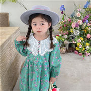秋 韓国子供服 ワンピース 女の子 可愛い ファッション 花柄  長袖ワンピース   キッズ服