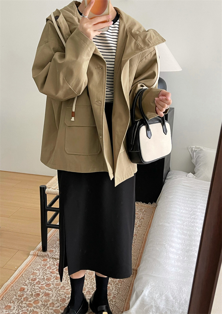 在庫限りお見逃しなく 韓国ファッション イレギュラー トレンチコート コート 単体ボタン スリム