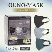 OUNO-MASK 3色各10枚入り(ブラック、パールブルー、ダークグリーン) 個別包装 不織布マスク