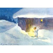 ポストカード アート クリスマス ケーガー「ろうそくの明かりで雪を歩く天使」名画 郵便はがき