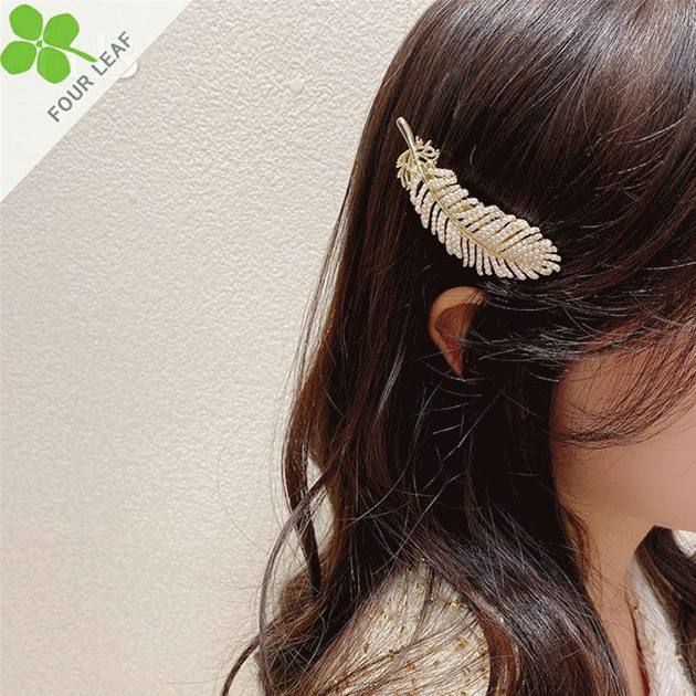 羽毛 ヘアクリップ 透かし 韓国 ヘアピン 髪飾り ヘアアクセサリー 上品