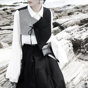 可愛い秋服Vネックニットベストレディーストップスカーディガン韓国ファッションセーターインナー重ね着風