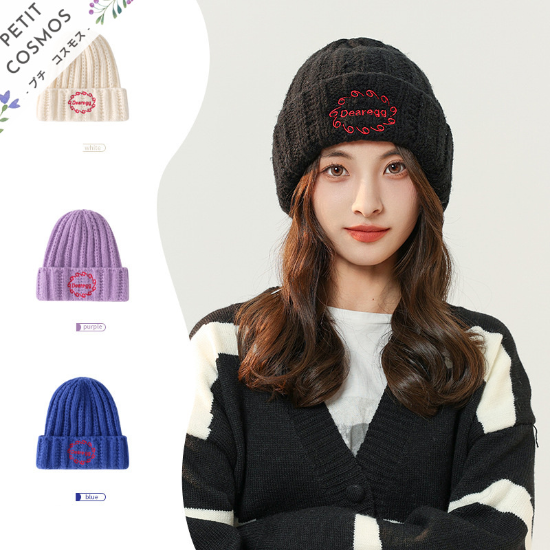 10色☆リブ編みニット帽 赤ロゴ 帽子 ファッショングッズ レディース メンズ 秋冬 ふんわり 韓国風 暖かい