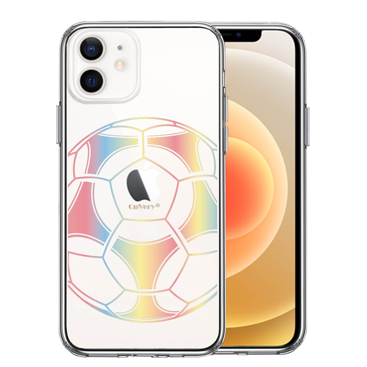 iPhone12 側面ソフト 背面ハード ハイブリッド クリア ケース サッカーボール カラー
