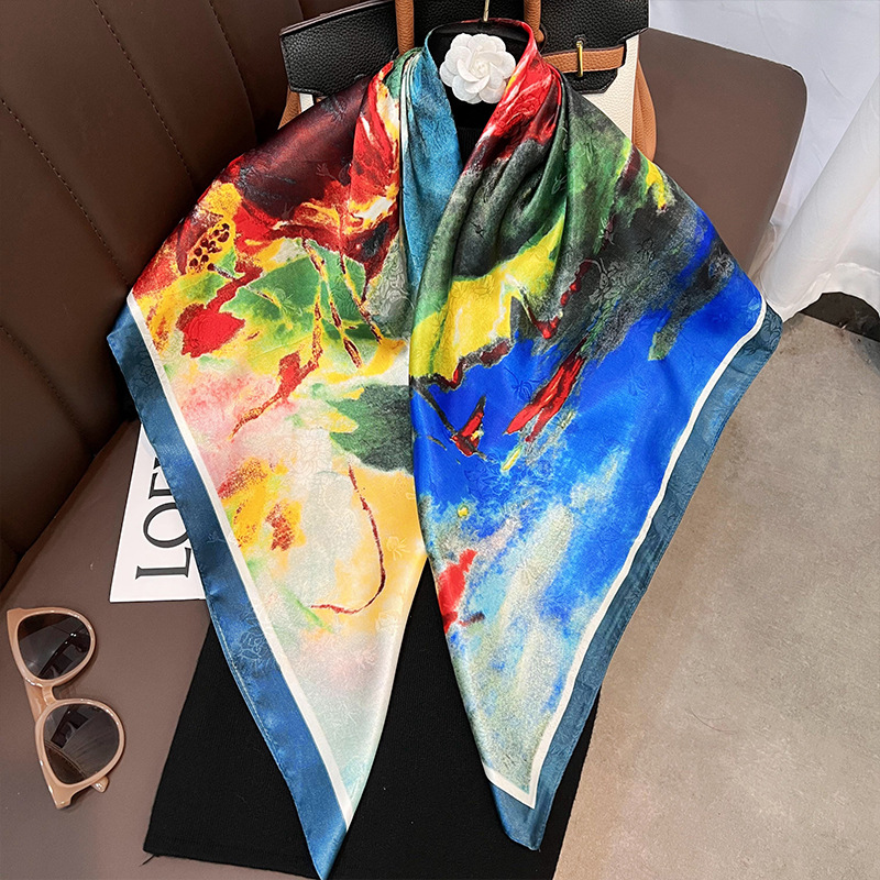 スカーフ　バンタチ　紫外線対策　UVカット　フェイクシルク　レーヨン生地　春　90*90cm