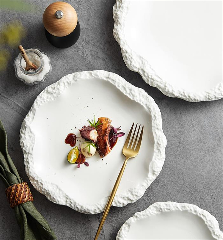 各方面ともよい 平皿 浅皿 ホテル食器 岩紋 皿 料理皿 家庭用 盛り付け エレガント イレギュラー