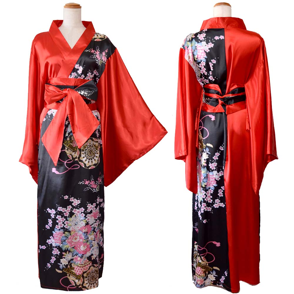 1175サテン和柄花魁ロング着物ドレス 和柄 よさこい 花魁