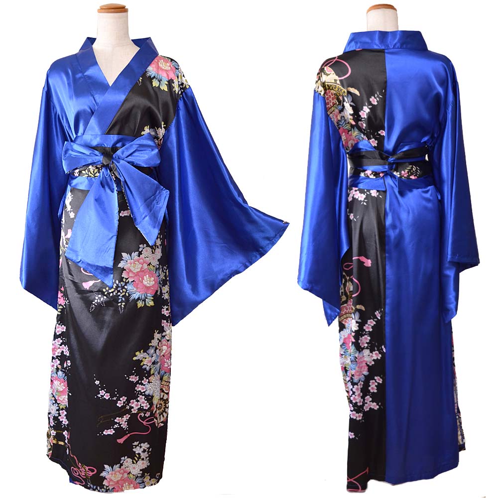 新しい 1175サテン和柄花魁ロング着物ドレス 和柄 花魁 よさこい 着物・浴衣