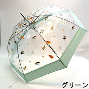【雨傘】【長傘】【ビニール傘】無地切り継ぎネコ柄深張りビニールジャンプ雨傘