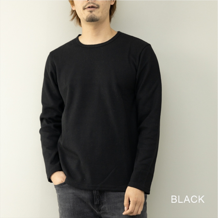 Tシャツ メンズ 長袖 クルーネック ワッフル サーマル ロングT