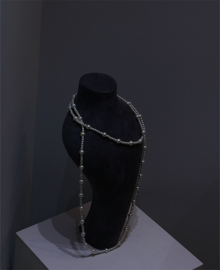 オシャレの幅が広がる  パールネックレス イレギュラー マルチ ヘアチェーン エレガンス 数珠 新品