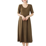 春先洋風ファッションがやせて見えるフレアースカートロングスカート女性半袖