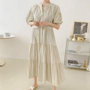 夏新作ランタン大きいサイズ大振りワンピース韓国ゆったりシングルバックルロングスカート