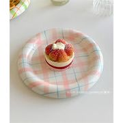 めっちゃかわいい 陶磁器皿 サラダ皿 洋食皿 ペット皿 朝食皿 手描き チェック柄 ドブ皿 丸型 ケーキ