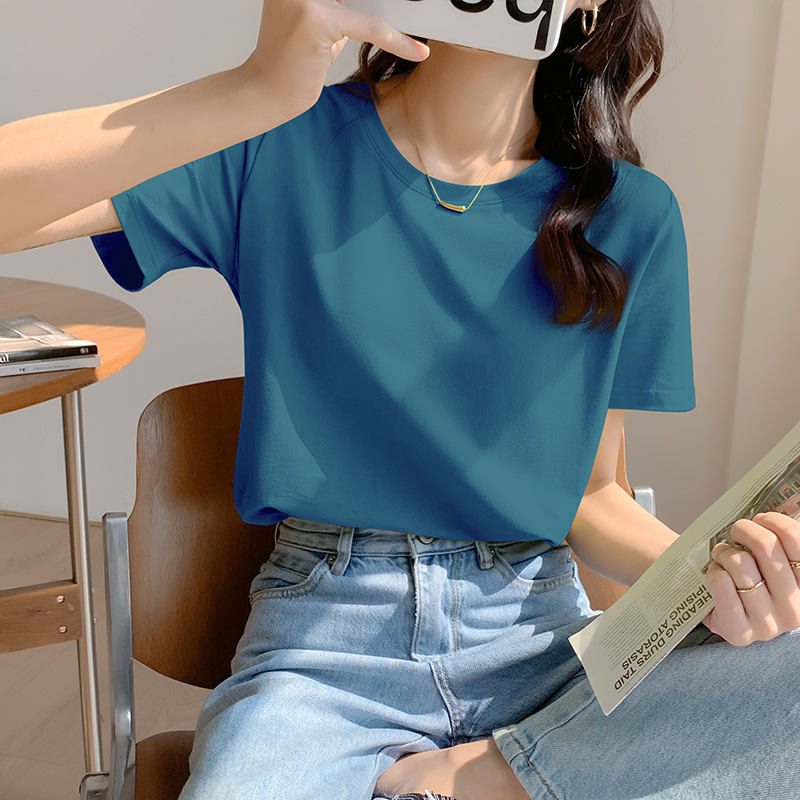 夏の半袖Tシャツ女性2023年新作ゆったり韓国トップスシンプルグリーン婦人服Tシャツ