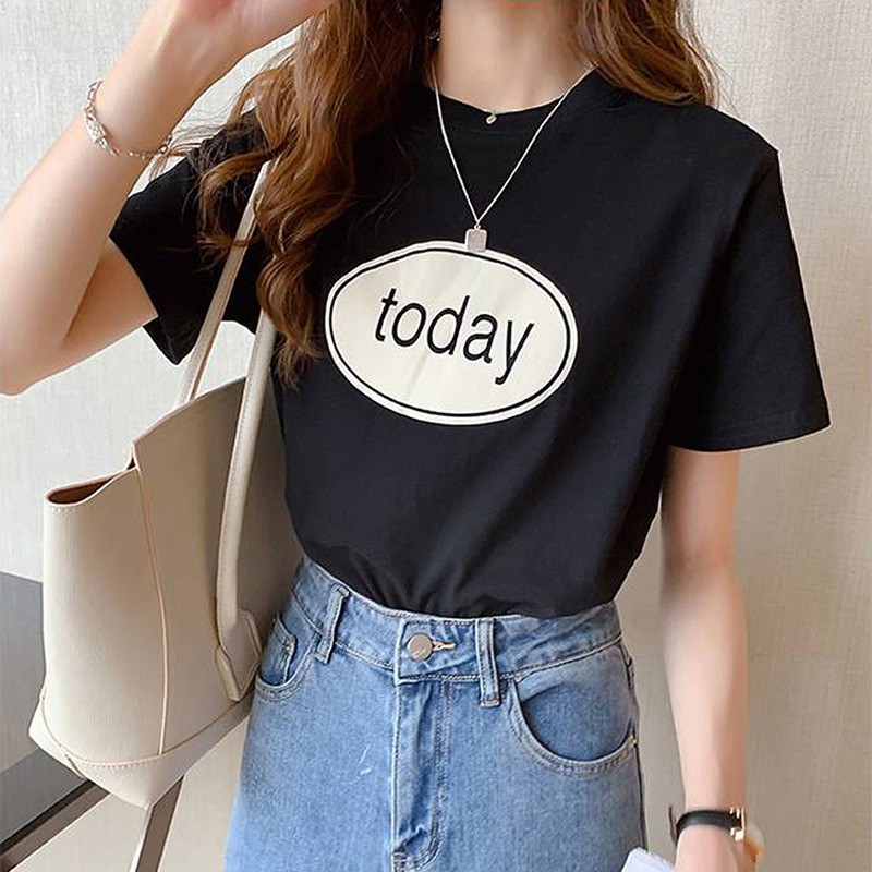 半袖Tシャツ女性2023新作夏の韓国学生アルファベットプリント上着婦人服