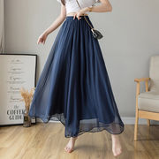 シフォンワイドパンツ女性2023夏の新スタイル上品シルクシフォンインナー綿麻ワイドスカート