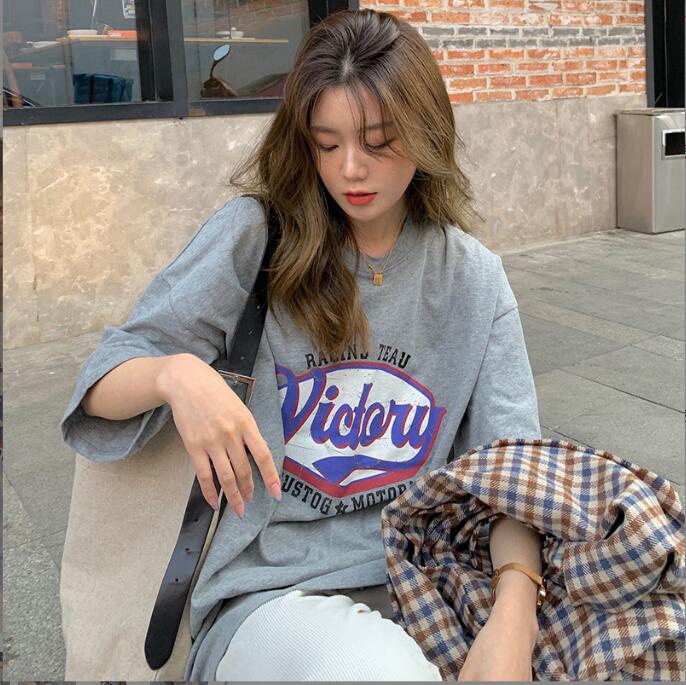 最新最全の 韓国風 女夏新しい 大きいサイズ半袖Tシャツ 気質ファッションTシャツ 学生Tシャツ XL グレー